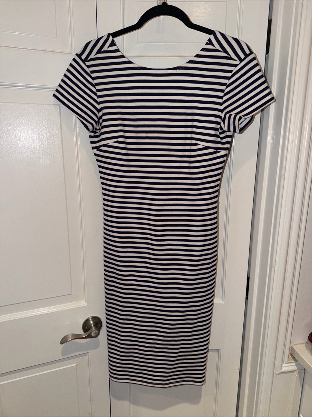 Felicity & Coco Navy and White Striped Midi Dress
